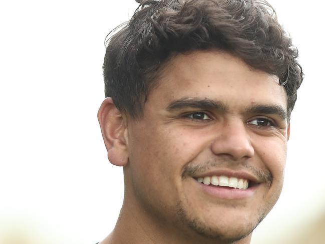 SYDNEY, AUSTRALIA - SEPTEMBER 23: Latrell Mitchell smiles during a Sydney Roosters NRL training session at Moore Park on September 23, 2019 in Sydney, Australia. (Photo by Mark Metcalfe/Getty Images)