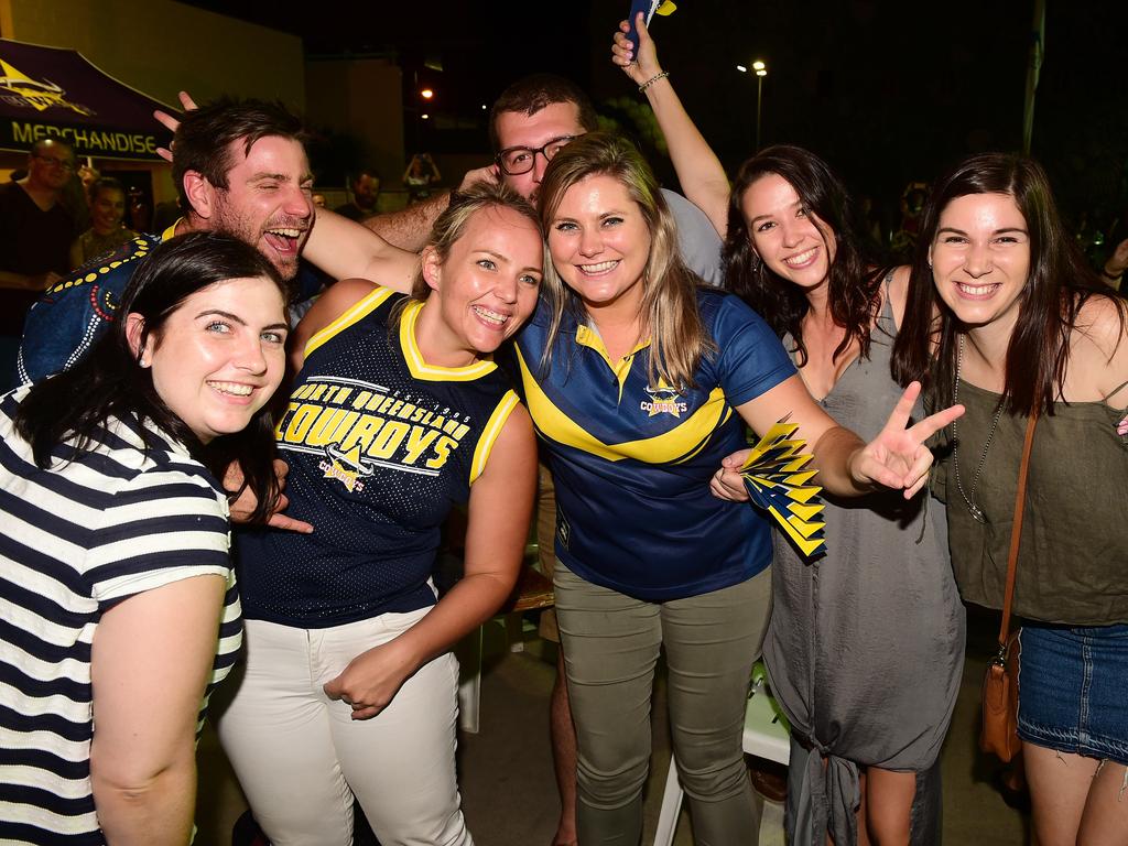 Cowboys fans packed the carpark behind the Cowboys Leagues club.