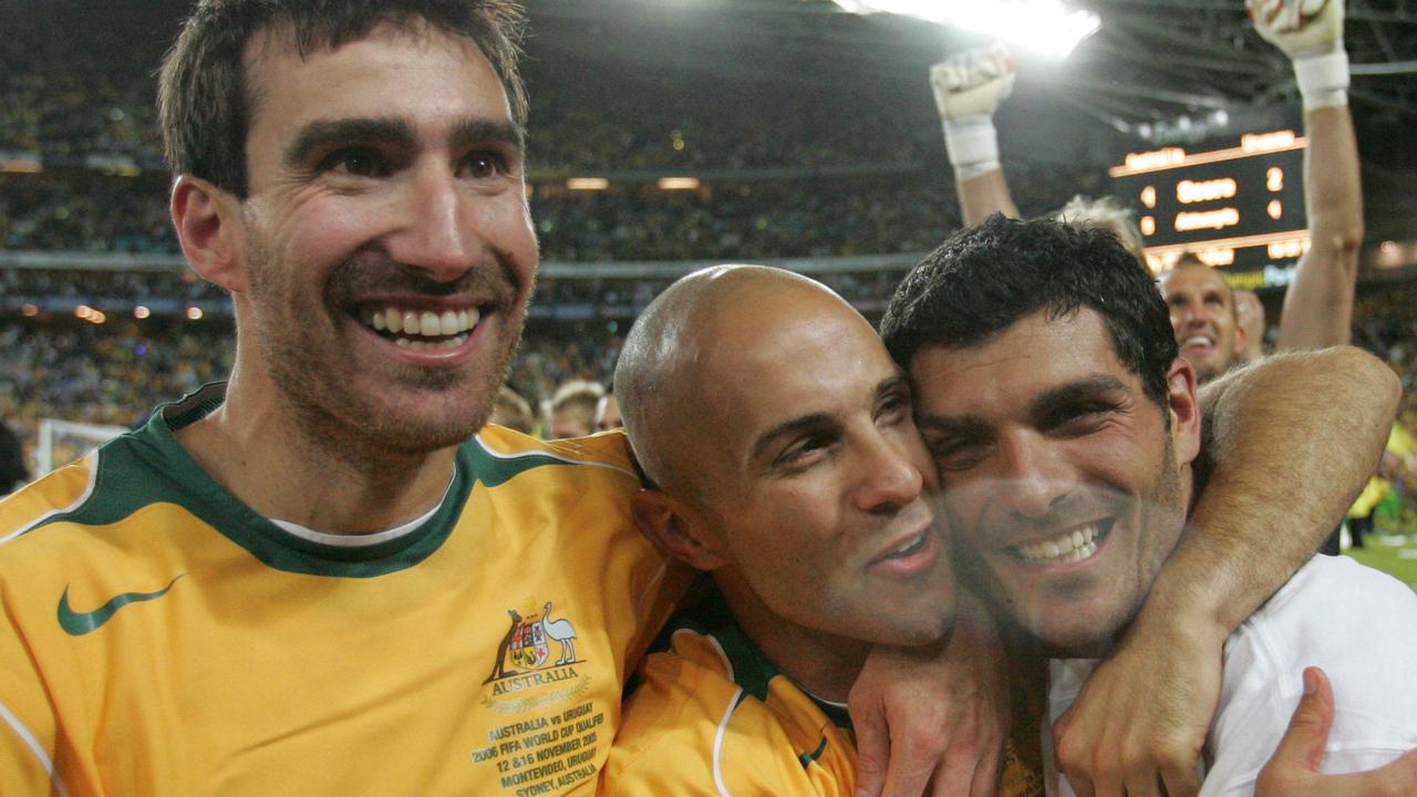 Tony Vidmar (left), Mark Bresciano (centre) and John Aloisi are all in the Socceroos’ ‘Team of the Century’. Picture: Gregg Porteous