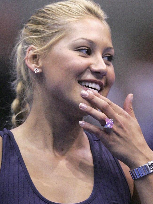 Kournikova sparked engagement rumours when she appeared at a match wearing this gigantic ring. Picture: Carlo Allegri/Getty Images