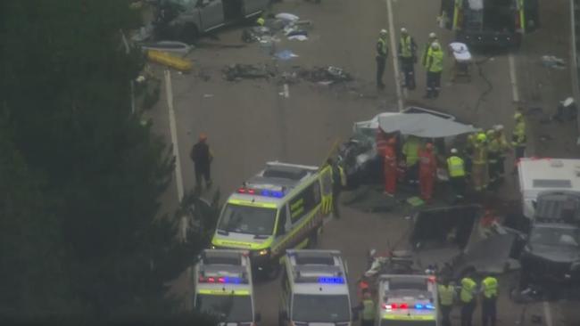 The Great Western Highway is closed in both directions after a crash that killed two people. Picture: Seven News