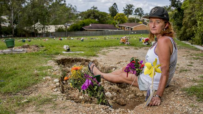 Susan Kelly at her son’s gravesite. Picture: Jerad Williams