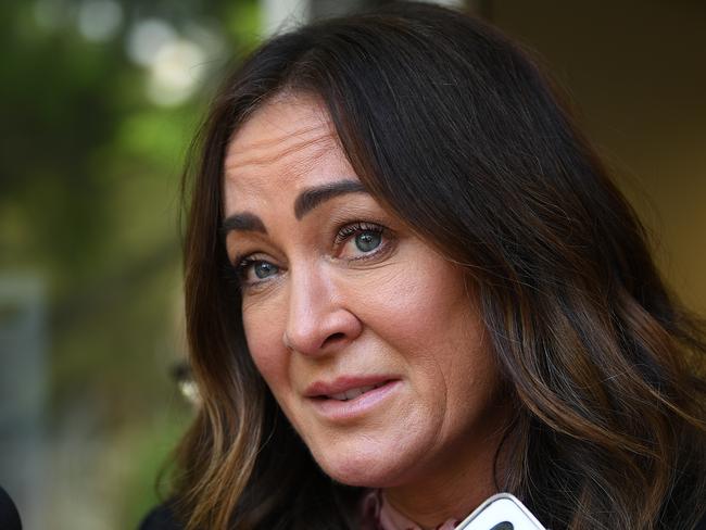 Michelle Bridges leaves Waverley Court in Sydney, Tuesday, February 18, 2020. (AAP Image/Joel Carrett) NO ARCHIVING