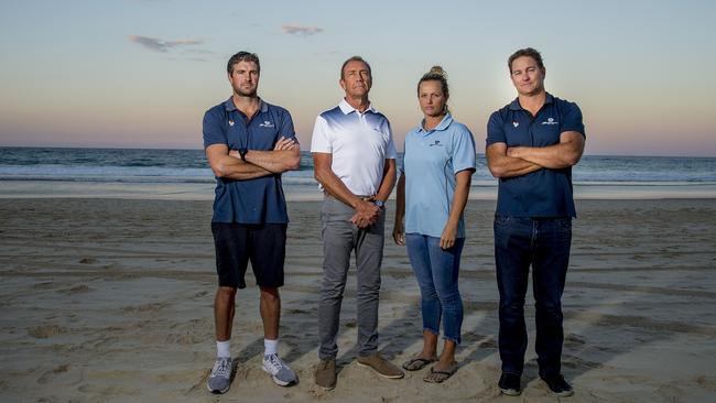 BMD Northcliffe Surf Club members Kevin Morrison (head male coach), David Shields (president), Naomi Flood (head female coach) and Mark Williams (manager of surf sport) are upset at Surf Life Saving Australia over surf events. Picture: Jerad Williams