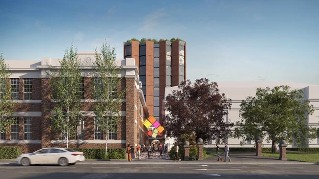 Artistic render of reUNION Precinct, Red Panda Property Group's $50m redevelopment of Launceston's defunct TasTAFE building on Wellington St. Picture: Red Panda Property Group