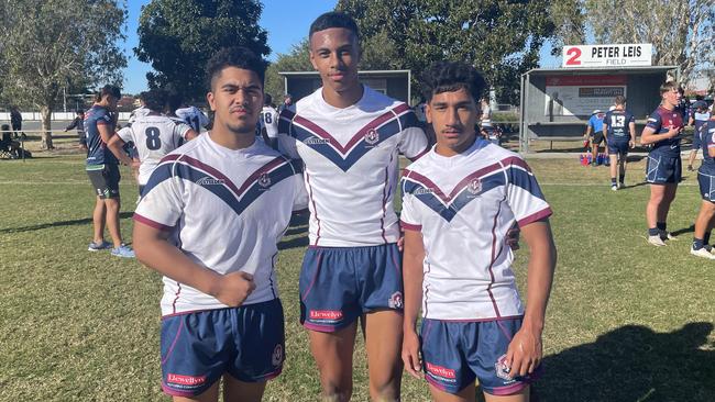 Ipswich SHS Langer Reserve players James Pau, Sione Feketi and Clement Karauti.