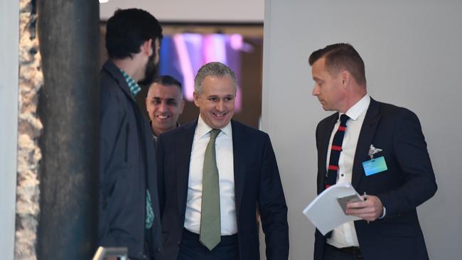 Telstra CEO Andy Penn arrives to speak to the media at the Telstra Customer Insights Centre in Sydney earlier today. Picture: AAP