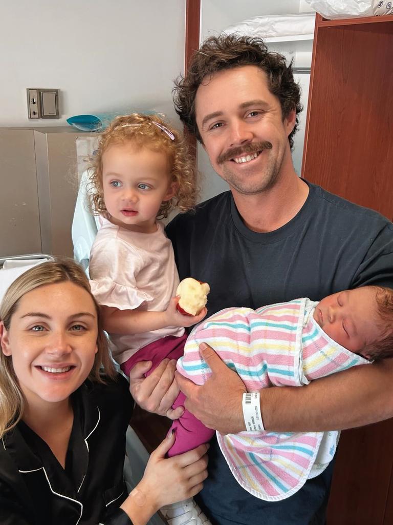 Travis Head, wife Jessica and daughter Milla meet new addition to the family, Harrison George Head. Picture: Instagram