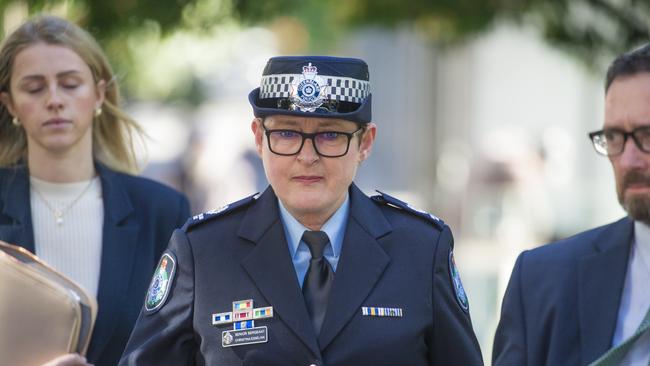 Acting Senior Sergeant Christina Esselink revealed the terrifying moment she was fired upon after blocking off a driveway to the shooters’ property when she responded to the Wieambilla massacre in 2022. Picture: NewsWire / Glenn Campbell