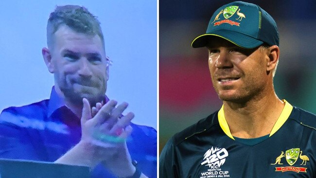 Aaron Finch applauds David Warner