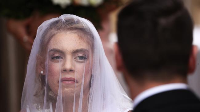 Ashleigh Simrajh, 23, who is terminally ill, married the love of her life Jason Hale, in an emotional ceremony at SeaWorld Nara Resort on the Gold Coast. Picture: Jason O'Brien