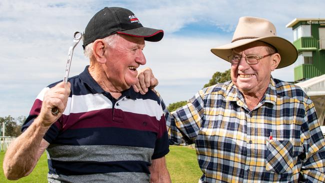 Lockyer Valley Turf Club volunteers Al Svensson and Jack Tillack. PHOTO: ALI KUCHEL