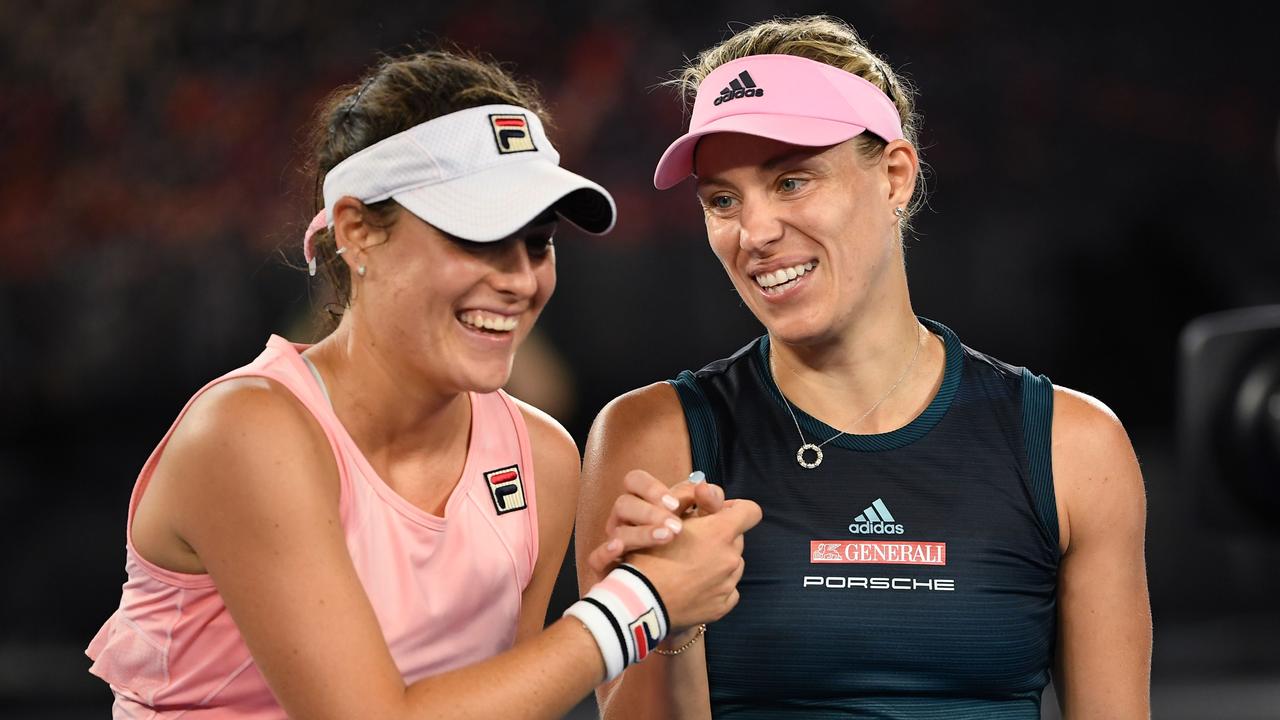 Kim Birrell, pictured left with Germany’s Angie Kerber after their third-round Australian Open match in 2019, hopes she can play a full schedule this year. Picture: AFP