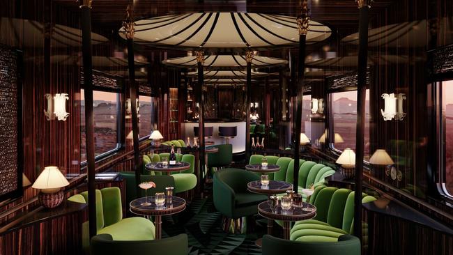 A render of the restored interior reveals plush jewel-toned furnishings. Picture: Maxime d‘Angeac/Martin Darzacq