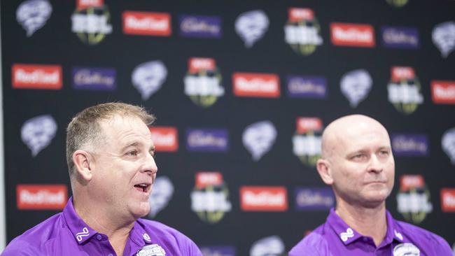 Darren Berry with Hobart Hurricanes head coach Jeff Vaughan. Picture: Eddie Safarik