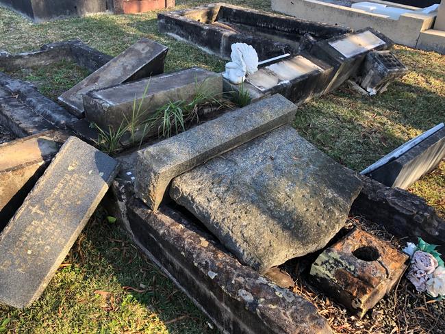 Vandals damaged 23 graves at the Frenchs Forest Bushland Cemetery at Davidson. Picture: Jim O'Rourke