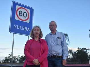 Karan Hibbs and Paul Masson of Yuleba want to see the speed limit reduced on the Warrego Highway through their town. Picture: Jorja McDonnell