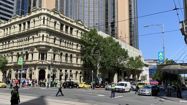 Police incident shuts down major CBD intersection. Picture: Josh Fagan