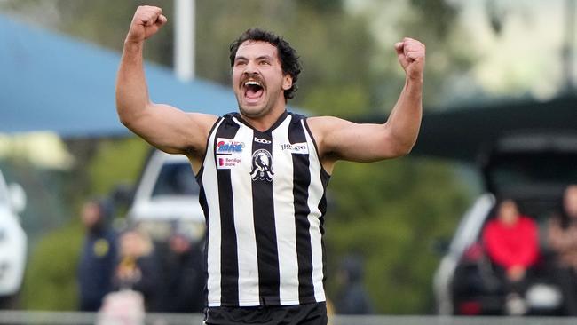 Mason Bowden celebrates a goal for Wallan. Picture: George Sal