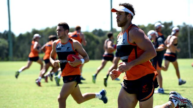 Shane Mumford at the Giants first run of the season. (Peter Kelly)