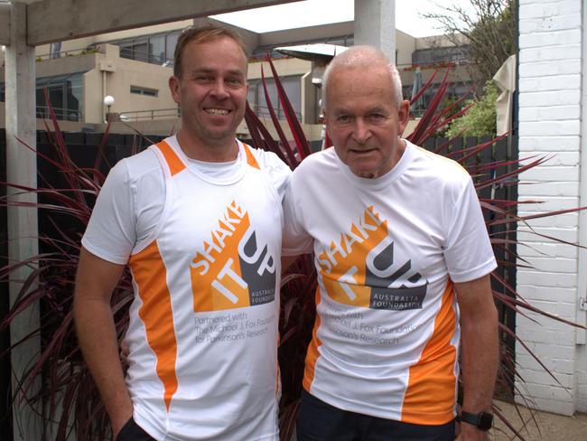 Mark and Hans von Hamond preparing for the Sydney Marathon.