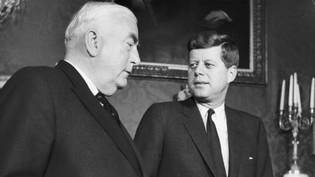 Robert Menzies with US president John Kennedy in Washington in July 1963.