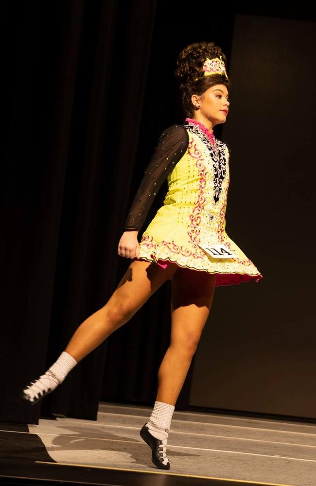 An action shot of Keava Brennan dancing at the Queensland State Championships.