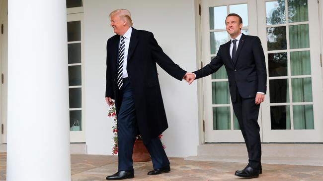 Les amis ... Trump and Macron on their way to the Oval Office of the White House in Washington on April 24, 2018. Picture: Pablo Martinez Monsivais