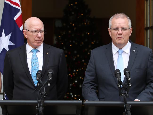 PM Scott Morrison announcing the next Governor-General David Hurley at Parliament House in Canberra. Picture: Kym Smith