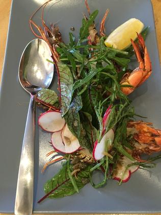 Baked tiger prawns at Tallwood in Mollymook.