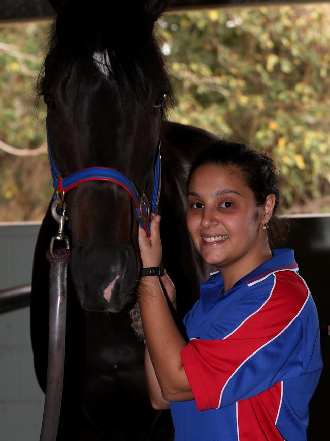 Atherton Turf Club race meeting. Innisfail trainer Maria Potiris with racehorse Short Term. PICTURE: STEWART McLEAN.