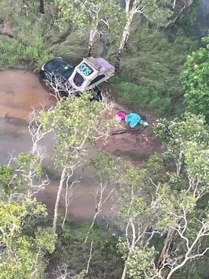 A pilot spotted their abandoned car bogged in the Gunn Point area.