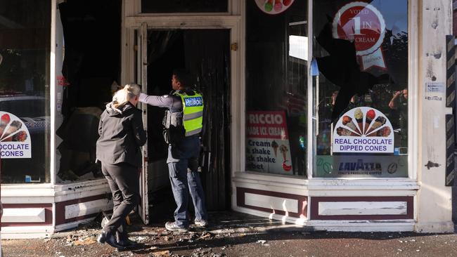 Emergency crews were called to the Williamstown ice-cream shop after it was allegedly set alight. Picture: NCA NewsWire/Ian Currie