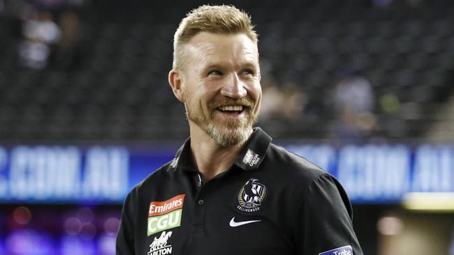 Nathan Buckley has some reasons to smile despite Collingwood’s 2-7 record.