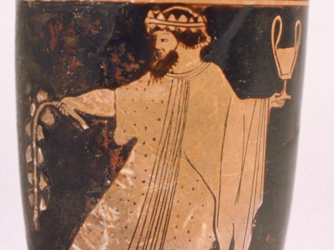 For The Australian Review - Ancient Lives -  Oil flask with wine god holding wine cupAttic Greek, c. 470 BCEClassics and Archaeology Collection, the University of Melbourne Art Collection. John Hugh SuttonMemorial Bequest, 19291929.0080