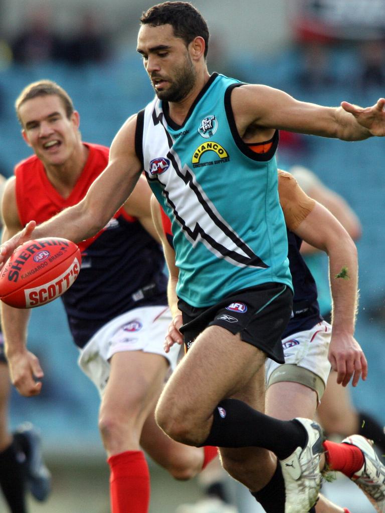 Shaun Burgoyne in the Power’s lightning bolt jumper in 2008. Picture: Sam Wundke