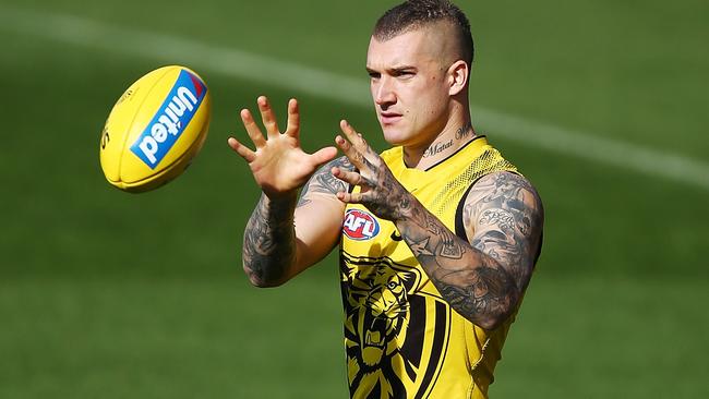 Dustin Martin trains away from Richmond’s main group.