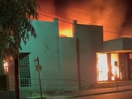 The fire burning at the Adass Israel synagogue in Melbourne. Picture: Supplied