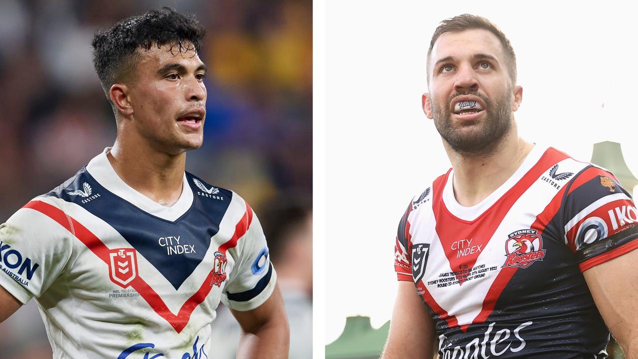 James Tedesco may be forced out of the Roosters for Joseph Suaalii. Picture: Getty