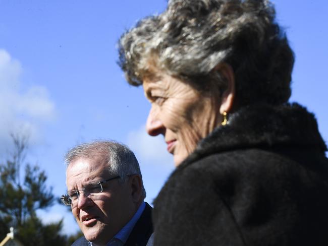 Liberal candidate for the seat of Eden-Monaro Fiona Kotvojs with Prime Minister Scott Morrison. Picture: AAP