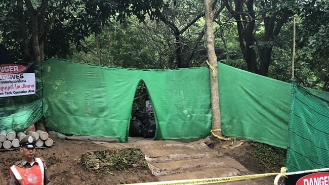 Screens are erected to prevent pictures of the rescue operation. Picture: Amanda Hodge.