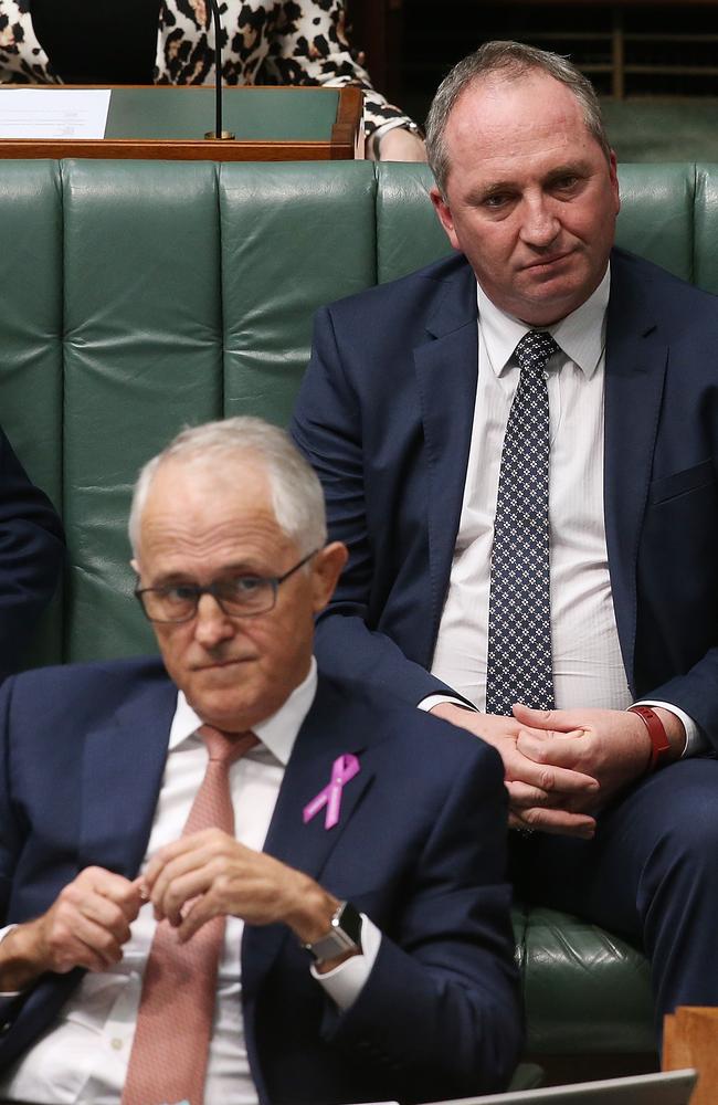 PM Malcolm Turnbull and Deputy PM Barnaby Joyce in Question Time in the House of Representatives Chamber at Parliament House in Canberra. Picture Kym Smith