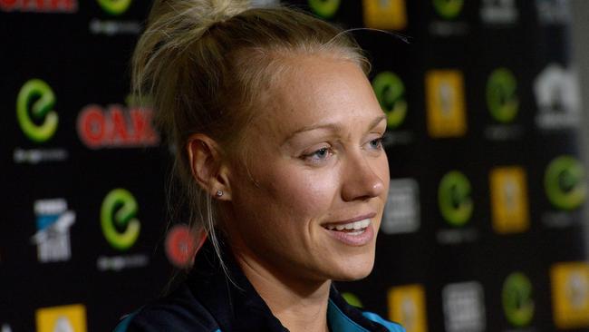 Erin Phillips in 2015 in a Port Adelaide polo. Picture: Keryn Stevens