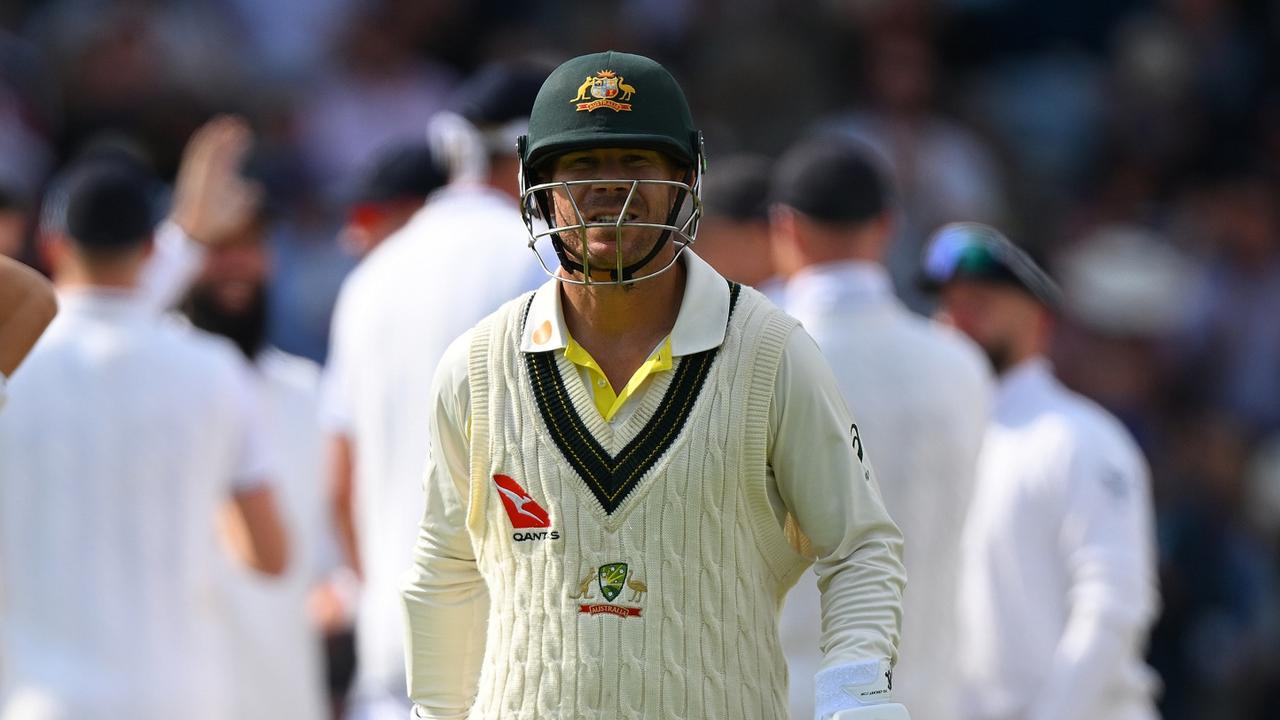 David Warner of Australia walks off after being bowled by Chris Woakes. Picture: Getty Images