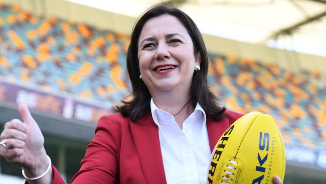 Queensland Premier Annastacia Palaszczuk announces the 2020 AFL Grand Final game will be played at the Gabba. Picture: NCA NewWire / Dan Peled