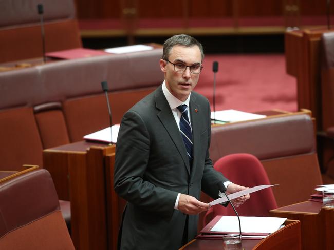 Senator Tim Storer in senate chamber at Parliament House in Canberra.