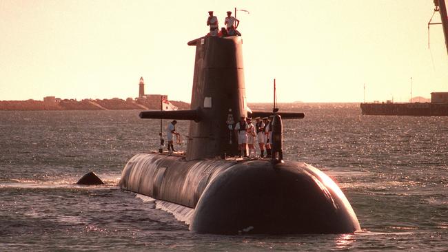 HMAS Collins arriving in Fremantle Harbour in November 1997. Picture: Supplied