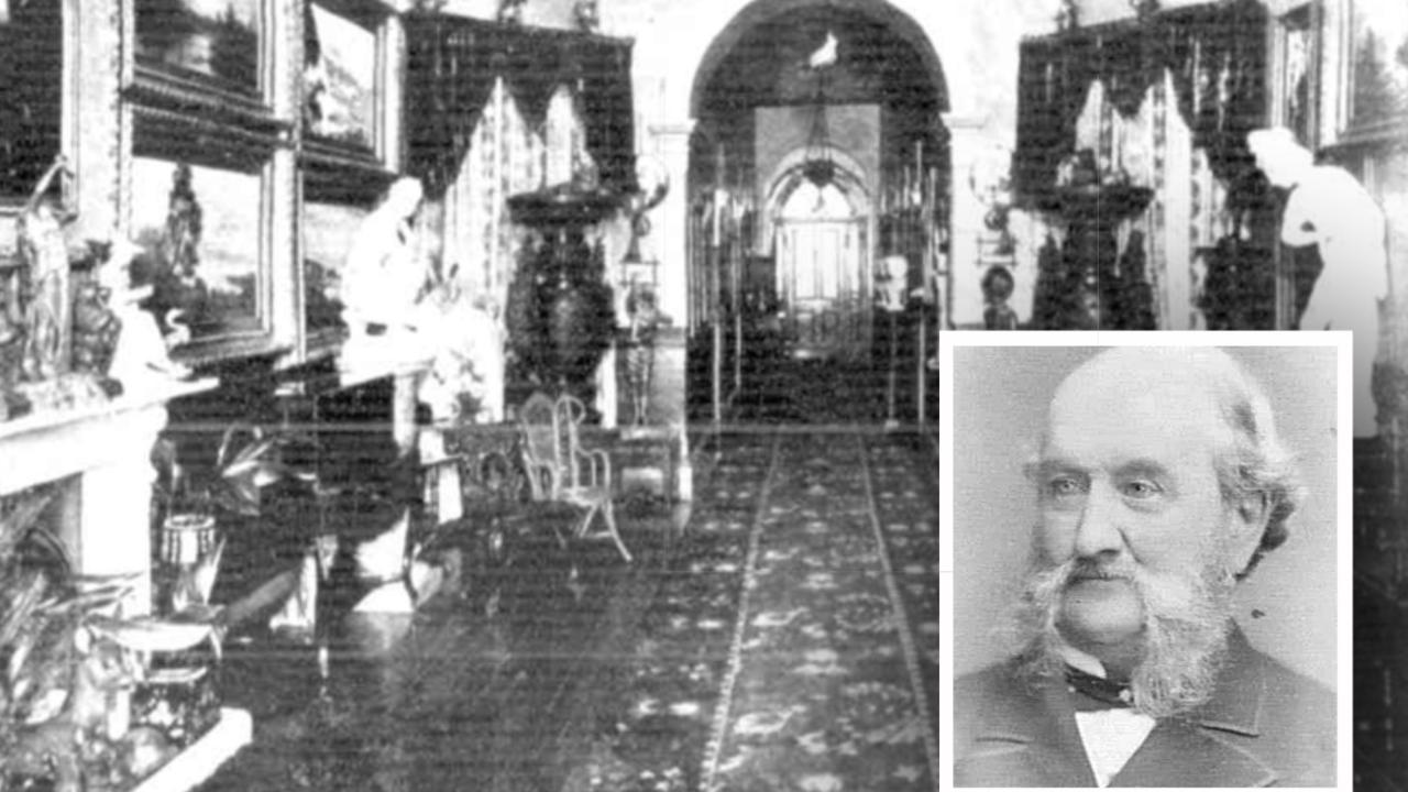 One of the ornate rooms in the Bendigo mansion of George Lansell, pictured inset. Pictures: Trove, State Library of Victoria