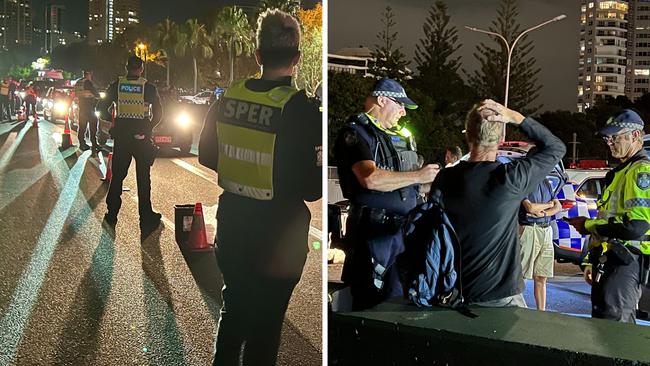 Police conducting a road safety operation at Surfers Paradise on Thursday night. Picture: Keith Woods.