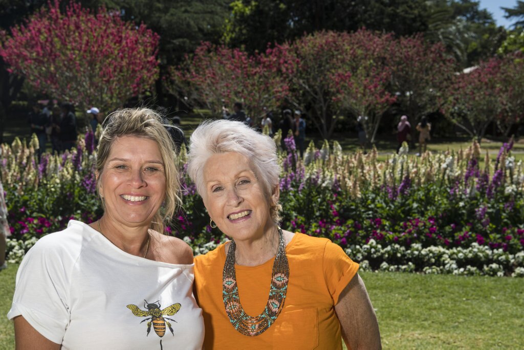 Bettina Barling (left) with her aunt Elle Birch in Laurel Bank Park during Carnival of Flowers 2020, Saturday, September 26, 2020. Picture: Kevin Farmer